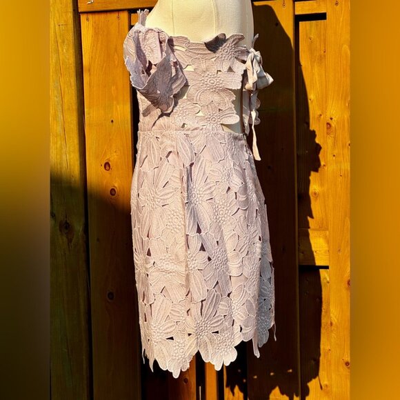 🆕 SAYLOR x FREE PEOPLE 🧿 NWOT Dahlia Lace Off Shoulder Tie Mini Dress - Sz S - Picture 7 of 16